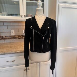 Suede Black Women's Jacket by Paige Size Small Cropped with Zipper Details